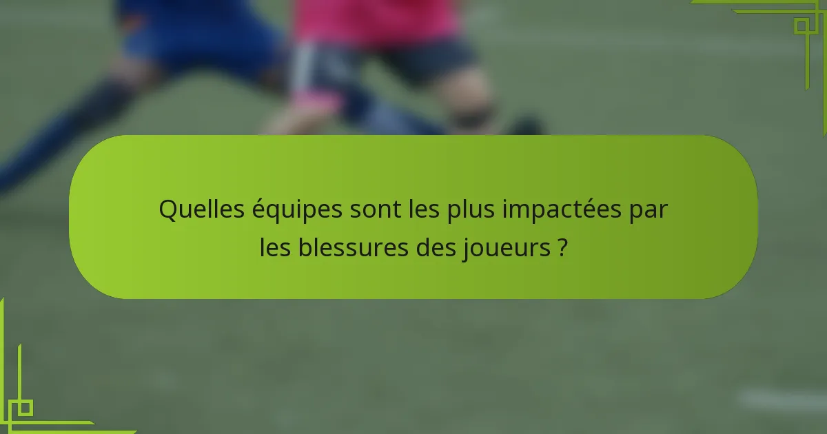 Quelles équipes sont les plus impactées par les blessures des joueurs ?